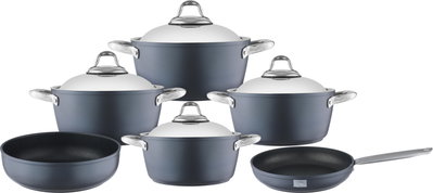 طقم قدور المونيوم صافلون، 10 قطع، مطلي تيفال من الداخل - رمادي غامق product image 2