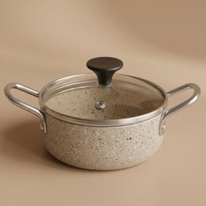 Al Saif Gallery granite pot, 12 cm, glass lid - beige product image