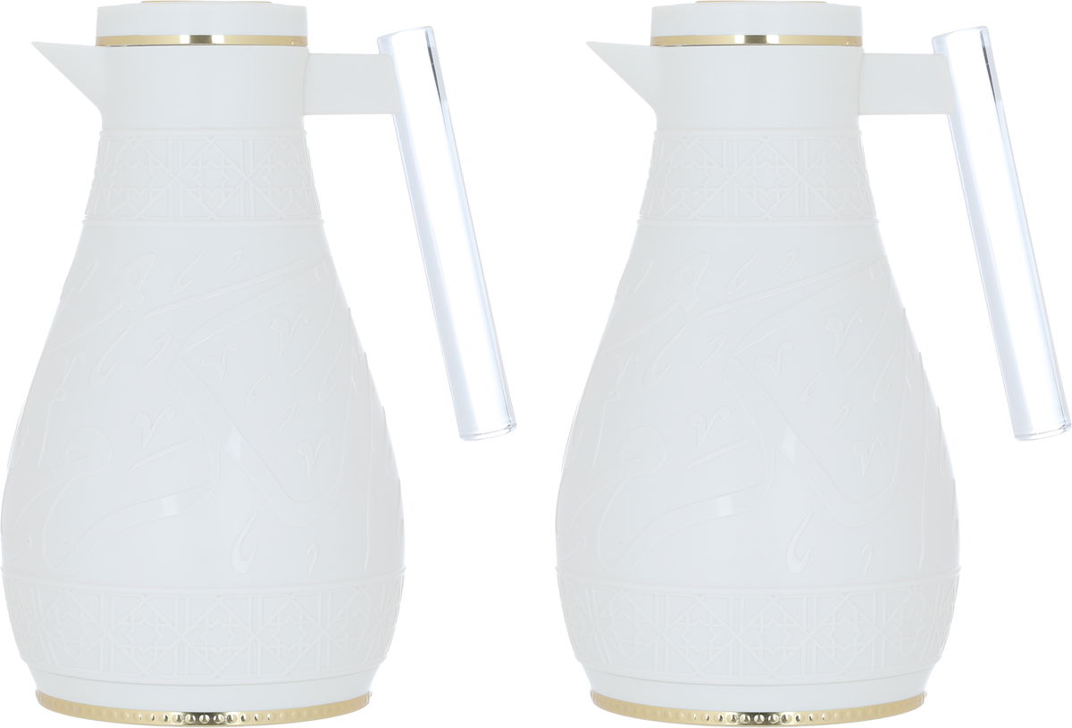 Al Saif Gallery Karam thermos set, 1/0.65 liter, Islamic pattern, thermal glass inner shell, plastic outer shell - white product image