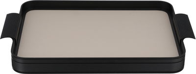 Al Saif Gallery Stainless Steel Serving Tray, 34x24x3.6 cm, Rectangular, Leather, Two Handles - Black Beige product image 1