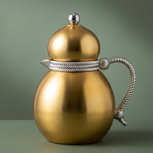 Al Saif Gallery Stainless Steel Dallah Thermos, 0.5 Liter, Silver Handle, Self-Service, Push-Button - Gold Silver product image