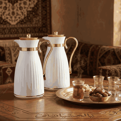 طقم ترامس دانة السيف غاليري، 1/0.7 لتر، بيد ذهبي، قطعتين، حافظة داخلية زجاج حراري - رمادي فاتح product image 2