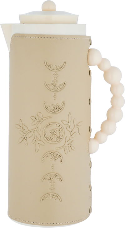 Al Saif Gallery Royal 7T thermos, 1 liter, leather covered, moon pattern, glass inner case, plastic outer shell - beige product image 1