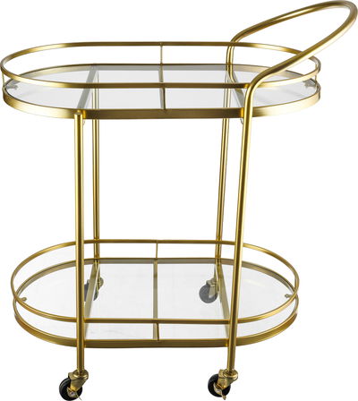Al Saif Gallery Glass Serving Trolley, Steel Handle, Two-Tier - Gold product image 1