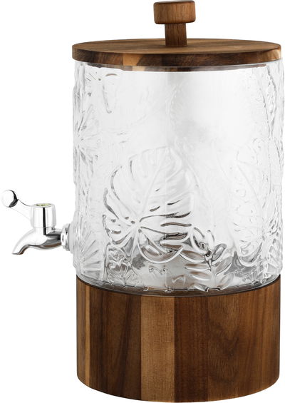 Al Saif Gallery Glass Drink Dispenser, 18.5x18.5x30 cm, Wooden Base and Lid - Transparent Wooden product image 2