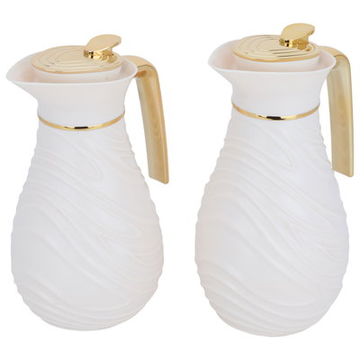 Al Saif Gallery thermos set, two pieces, 1/0.75 liter, glass inner container, plastic outer shell - white product image 3