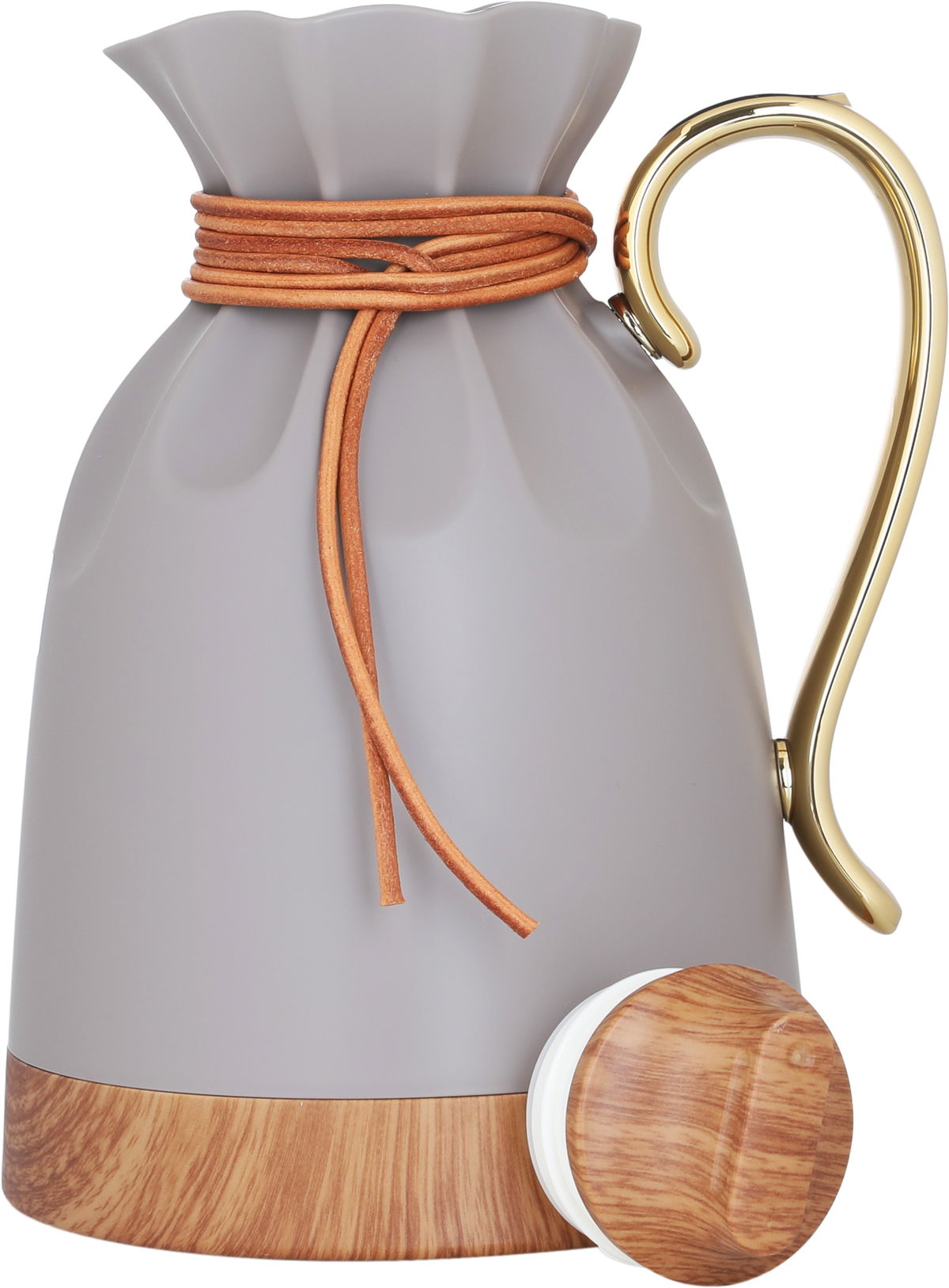 Everest Balqis Thermos, 1 liter, golden handle, wooden base, thermal glass inner shell, plastic outer shell - Cappuccino product image 2