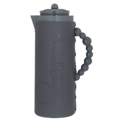 Al Saif Gallery Royal 7 glass thermos, 1 liter, plastic outer shell with leather cover - gray product image 1