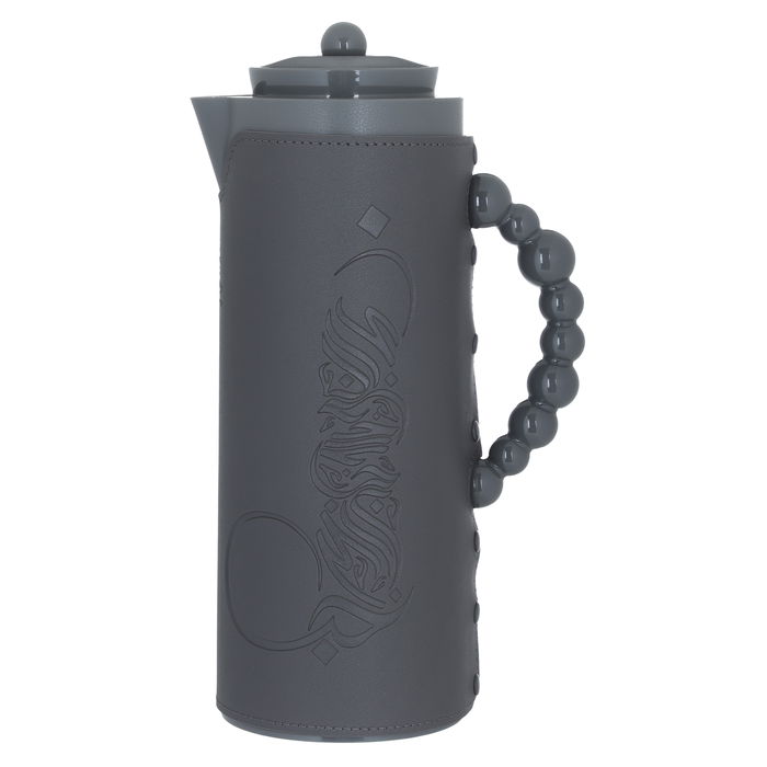 Al Saif Gallery Royal 7 glass thermos, 1 liter, plastic outer shell with leather cover - gray product image 1