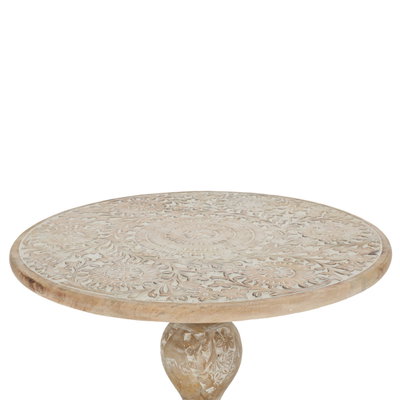 طاولة خشب منحوتة وردة أبيض بقاعدة السيف غاليري، 50x50x55 سم، دائرية - بني product image 3