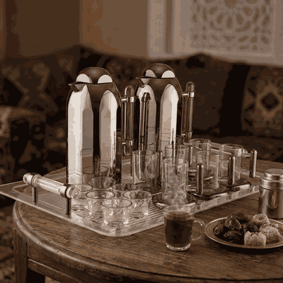 طقم ترامس ترحاب السيف غاليري، 21 قطعة، بيالات مع صحون، فناجين قهوة، طوفرية، يد شفاف - اسود شفاف product image 2