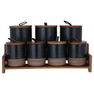 طقم علب بهارات مع ستاند بورسلان السيف غاليري، 7 قطع - اسود product image 2