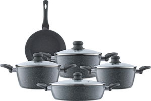Rocky Granite Cookware Set with Glass Lid, 9 Pieces - Grey product image