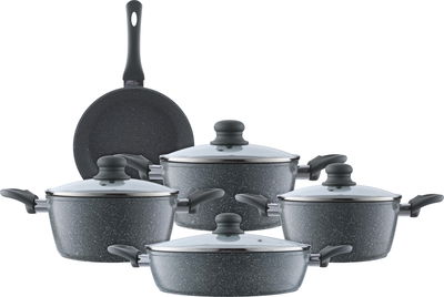 Rocky Granite Cookware Set with Glass Lid, 9 Pieces - Grey product image 1