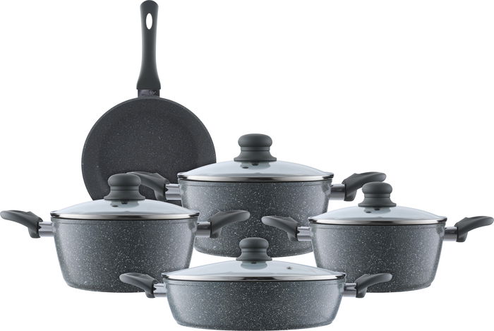 Rocky Granite Cookware Set with Glass Lid, 9 Pieces - Grey product image 1