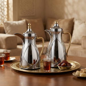 طقم ترامس طيف السيف غاليري، 0.7 / 1 لتر، 2 قطعة، خامة داخلية زجاج، يد ذهبي، غطاء ضغاط - فضي ذهبي product image 2