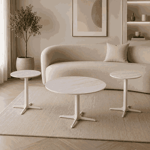 طقم طاولات سيراميك و معدن، 3 قطع - ابيض رمادي product image