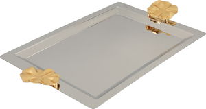 Al Saif Gallery stainless steel serving tray, 43x28x2 cm, rectangular, gold-silver handle product image 2