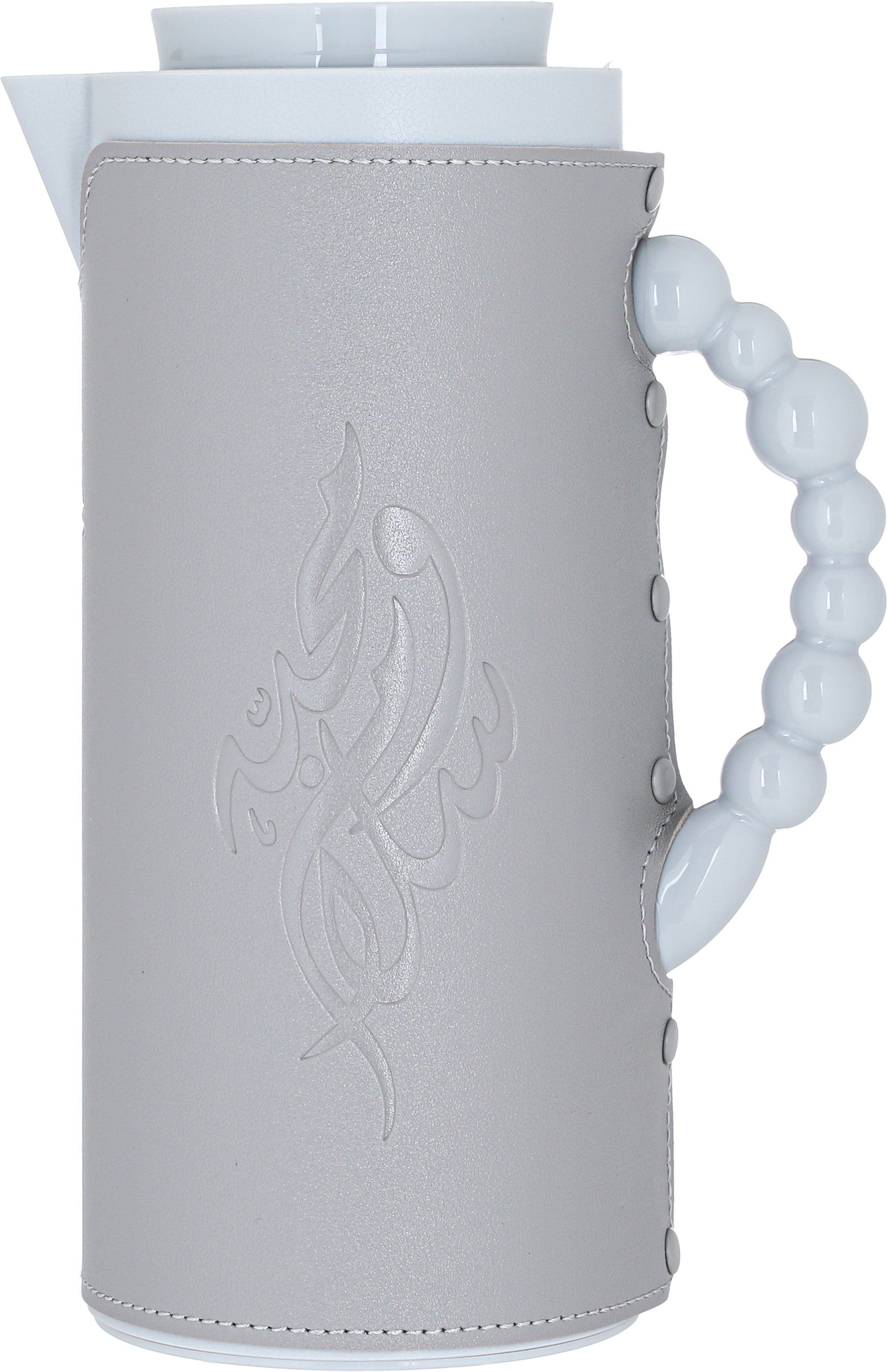 Al Saif Gallery Royal 7 glass thermos, 1 liter, with leather cover, glass inner shell, plastic outer shell - gray product image
