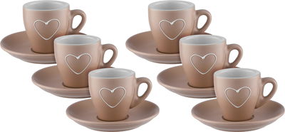 Al Saif Gallery porcelain Turkish coffee cup set, heart pattern, 12 pieces - brown product image 1
