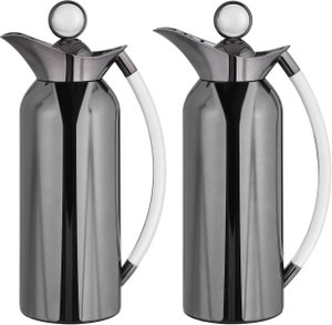 Al Saif Gallery Al Thuraya Thermos Set, 2 Pieces, 1/1 Liter, glass interior, transparent handle, push-button lid - black product image 2
