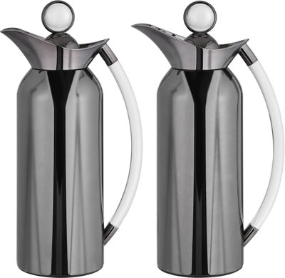 Al Saif Gallery Al Thuraya Thermos Set, 2 Pieces, 1/1 Liter, glass interior, transparent handle, push-button lid - black product image 2