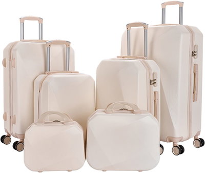 طقم شنط سفر ABS ليمرا، 6 مقاسات، 4 عجلات، زاويه 360 درجة، LMA-1347 - بيج product image 1