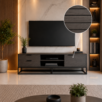 طاولة تلفزيون، 50×160×40 سم، خشب MDF، إطار معدن، أدراج - رمادي خشبي غامق product image 2