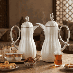 Al Saif Gallery Arwa thermos set, 1/1 liter, thermal glass inner container, plastic outer shell - silver white product image 2