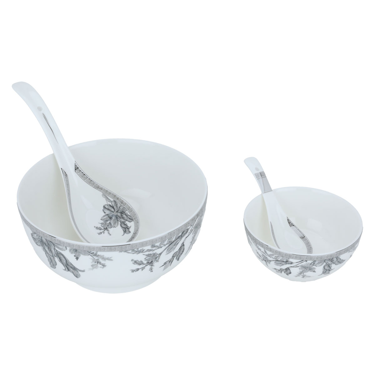 Al Saif Gallery porcelain dining set, 62 pieces, silver-white floral pattern product image 4