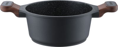 Robust Granite cookware set with glass lid, wooden handle, 7 pieces - black product image 3