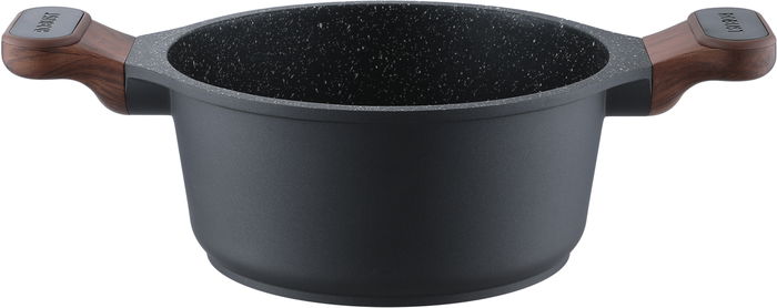 Robust Granite cookware set with glass lid, wooden handle, 7 pieces - black product image 3