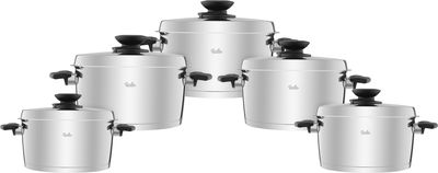طقم قدور ستاينلس استيل فيسلر، 5 قطع - فضي أسود product image 1