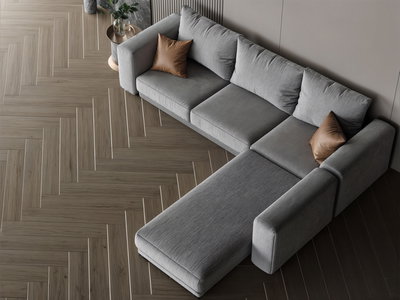 Modern L-shaped Swedish wood sofa, 300 x 300 cm, Chanel fabric - gray product image 3