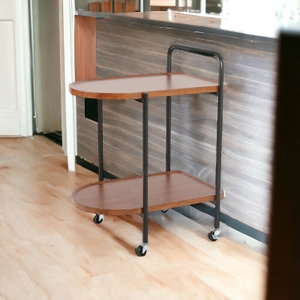 عربة تقديم الطعام معدن و خشب، 65×45×60 سم، 2 رف، عجلات دوارة 360 - خشبي بني product image