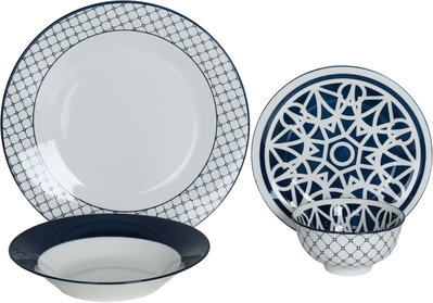 طقم تقديم سفرة بورسلان السيف غاليري، 16 قطعة، نقوش هندسية - أبيض أزرق product image 1