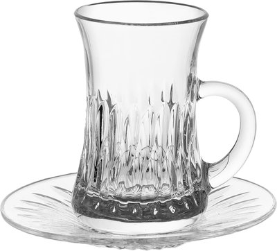 Solitaire Crystal Glass Tea and Coffee Serving Set with Saucers, 18 Pieces - Clear product image 2