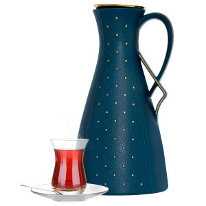 Elegance Thermos, 1.3 liters, thermal glass inner shell, plastic outer shell, golden-blue pattern product image