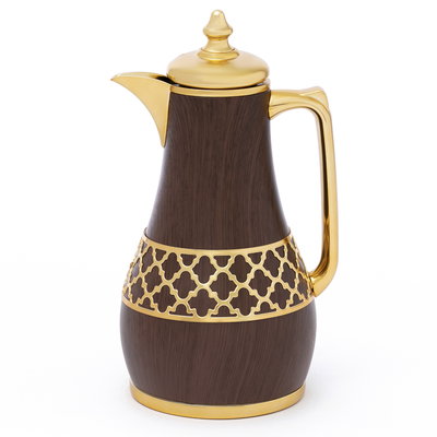 Al Saif Gallery Al Anoud thermos set, 1/0.7 liter, 2 pieces, thermal glass inner container, stainless steel outer shell - golden brown product image 2