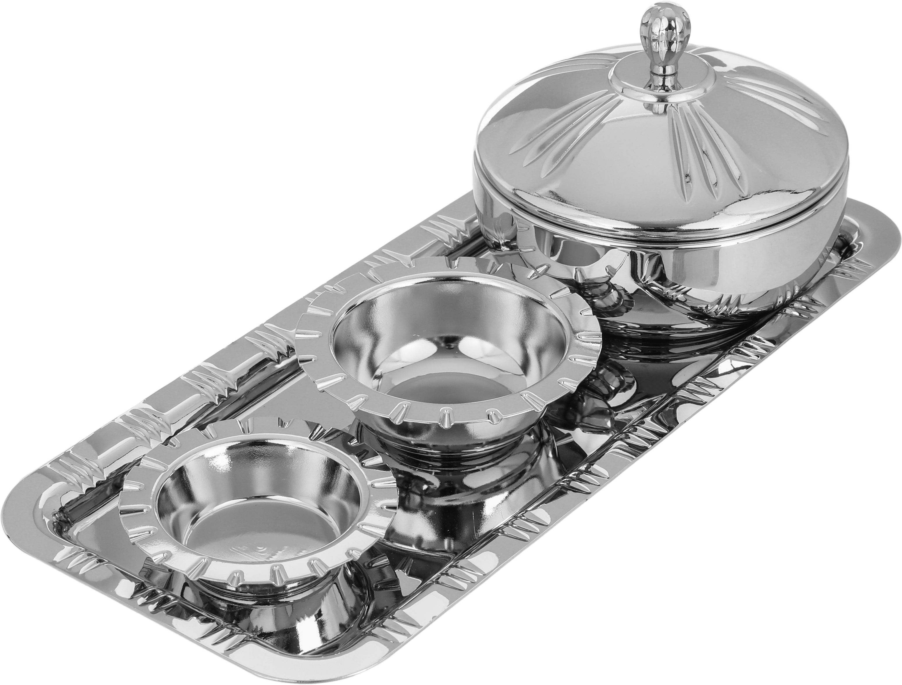 طقم تقديم استيل الجهوري، 4 قطع مع تمرية - فضي product image
