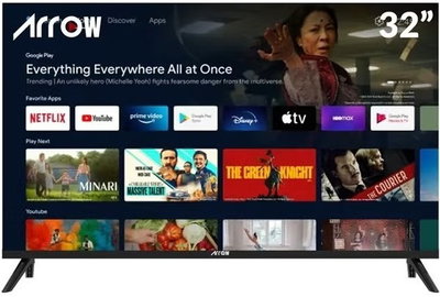 ARQ 32-inch Frameless Smart TV, FHD, LED Screen, Android 14, Remote Control, 2 USB Ports, 2 HDMI Ports, RO-32LPS - Black product image 1