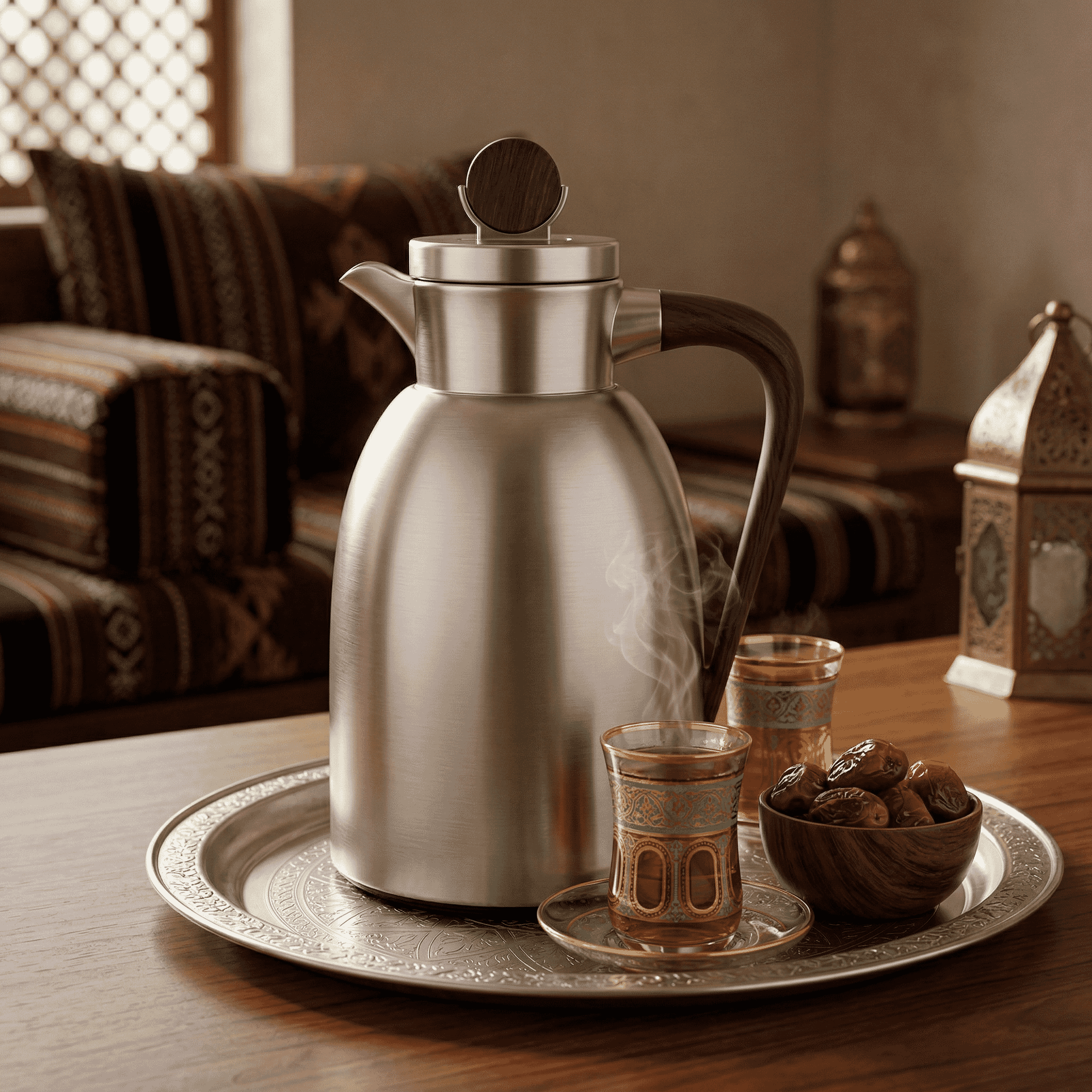 Al Saif Gallery Stainless Steel Yarn Thermos, 1.3 Liters, Glass