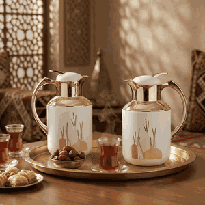 Al Saif Gallery Florya thermos set, 1/0.5 litre, two pieces, thermal glass inner shell, steel outer shell - pearl product image 2