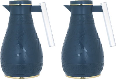 Al Saif Gallery Karam thermos Set, 1 - 0.65 litres, Islamic engraving with acrylic handle, 2 pieces - Navy product image 2