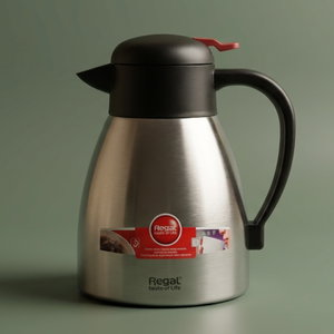Regal Thermos, 1.2 Liter, Stainless Steel Inner Container, Stainless Steel/Plastic Outer Body, Push Button - Black/Silver product image