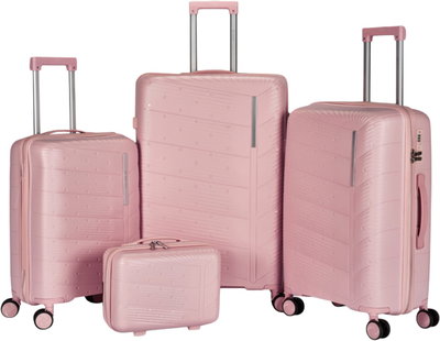 طقم شنط سفر بولي بروبيلين ليمرا، 4 مقاسات، 4 عجلات، بزاوية 360 درجة، LMA-PP501 - وردي product image 1