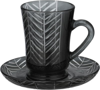 طقم تقديم بيالات فناجين سكرية زجاج السيف غاليري، 11 سم، 26 قطعة، مشجر - أسود شفاف product image 3