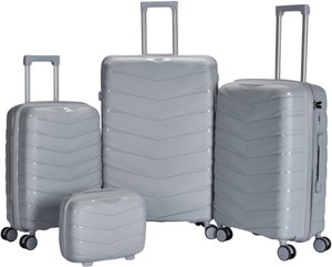 طقم شنط سفر بولي بروبيلين ليمرا، 4 مقاسات، 4 عجلات، بزاوية 360 درجة، OT-8011 - فضي product image