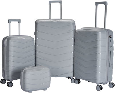 طقم شنط سفر بولي بروبيلين ليمرا، 4 مقاسات، 4 عجلات، بزاوية 360 درجة، OT-8011 - فضي product image 1