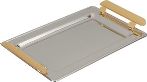 Al Saif Gallery Steel Serving Tray, 30x18.5x1 cm - Silver Gold product image